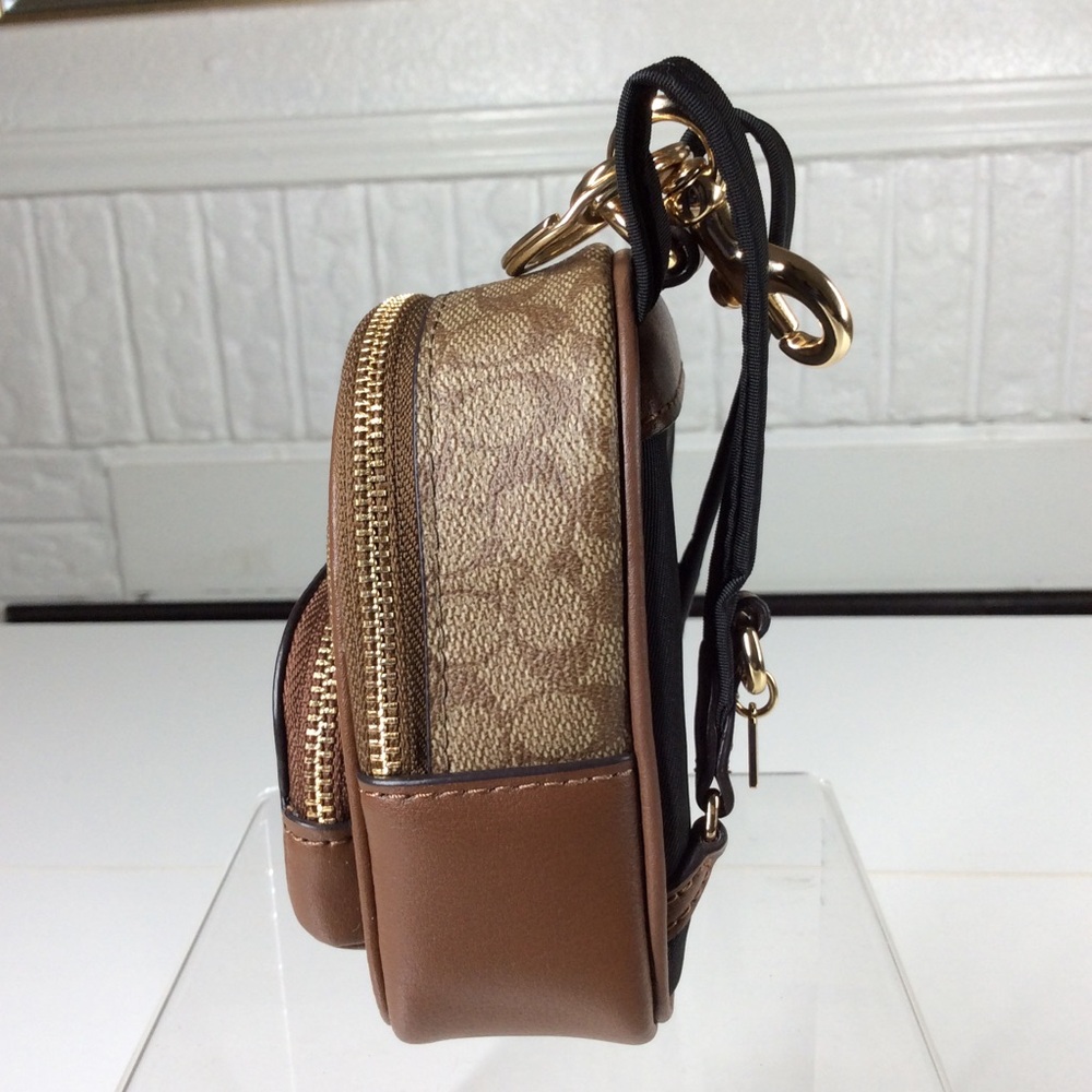 Coach Mini Court Backpack Keychain Bag Charm - CX066 Brown Canvas/Leather - Picture 4 of 9